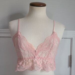 Victoria's Secret Vintage Gold Crown Label Crop Top S P Lace Bra Rosettes Pearls